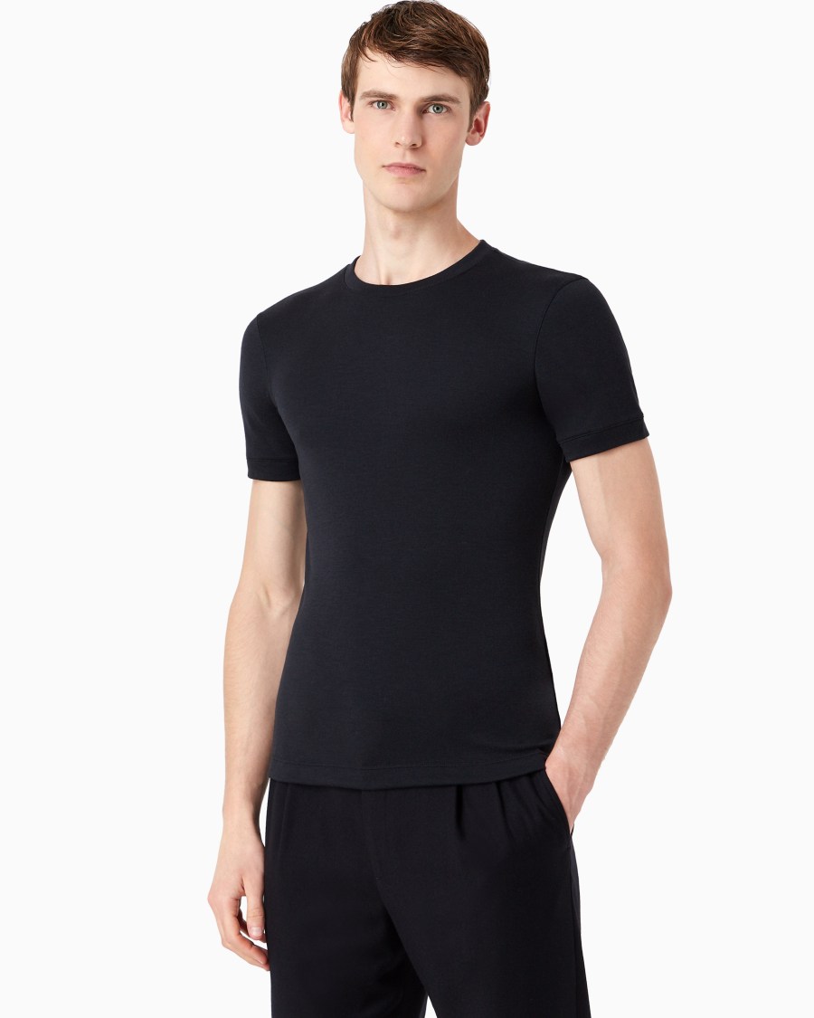 The World Of Armani MAGLIA GIROCOLLO ICON A MANICHE CORTE IN INTERLOCK DI CASHMERE