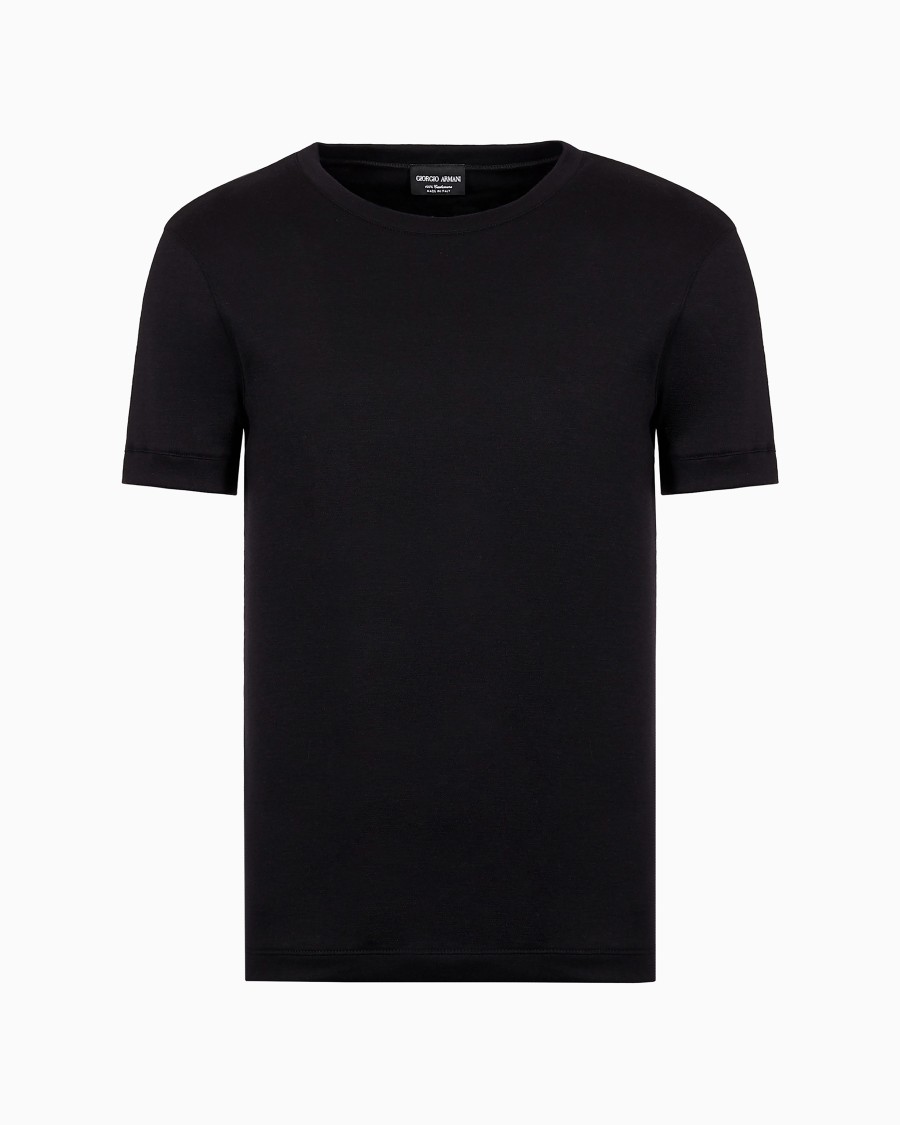 The world of armani MAGLIA GIROCOLLO ICON A MANICHE CORTE IN INTERLOCK DI CASHMERE