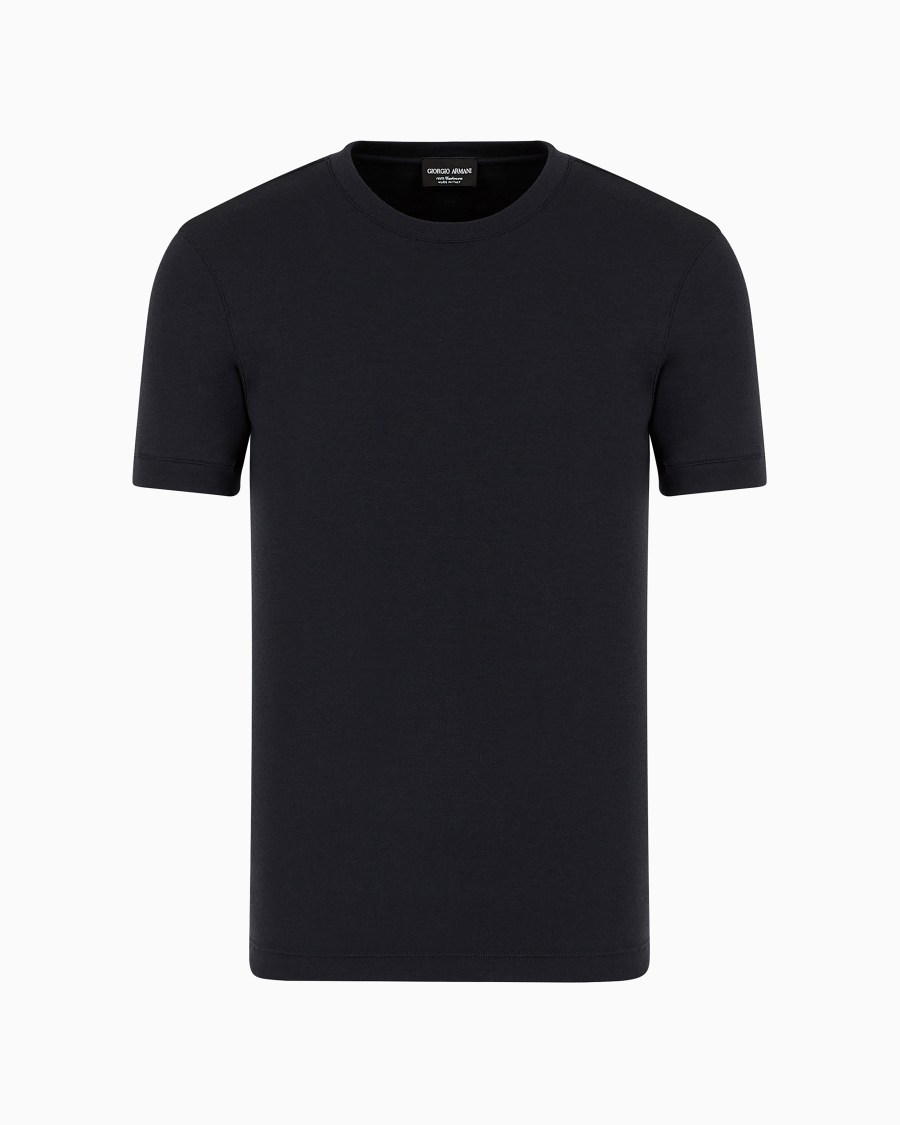 The world of armani MAGLIA GIROCOLLO ICON A MANICHE CORTE IN INTERLOCK DI CASHMERE