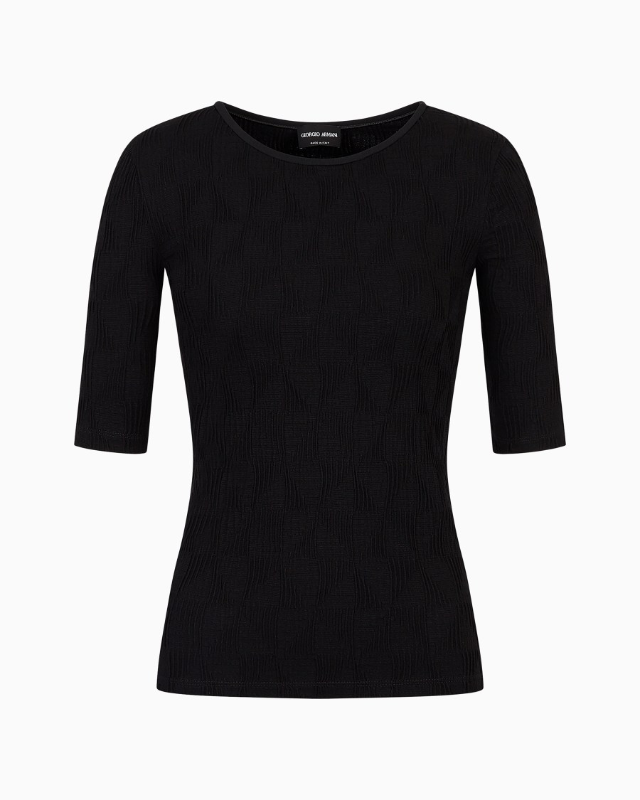 The world of armani MAGLIA GIROCOLLO IN JERSEY DI VISCOSA JACQUARD