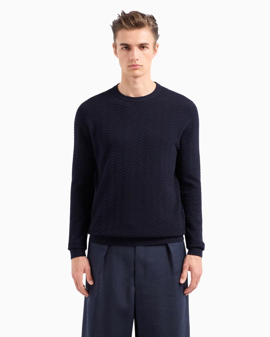 The World Of Armani MAGLIA GIROCOLLO IN LANA OTTOMAN CHEVRON