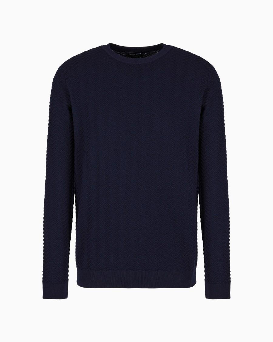 The world of armani MAGLIA GIROCOLLO IN LANA OTTOMAN CHEVRON