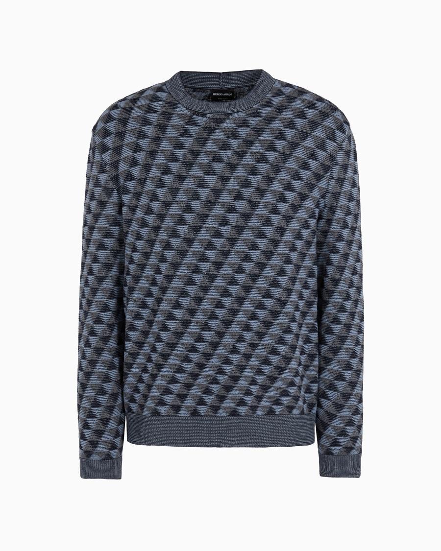 The world of armani MAGLIA GIROCOLLO IN LANA VERGINE JACQUARD