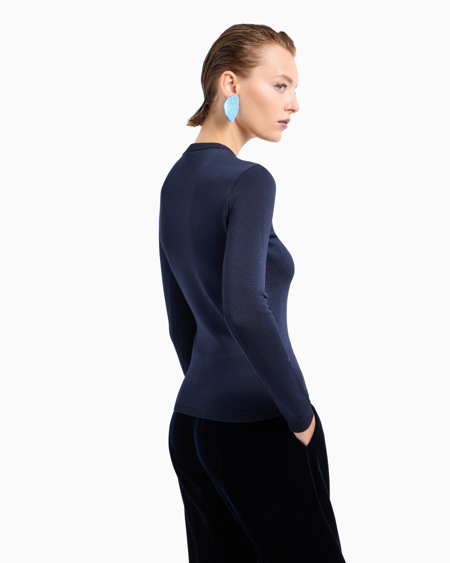 The World Of Armani MAGLIA GIROCOLLO IN MISTO VISCOSA STRETCH CON RICAMO