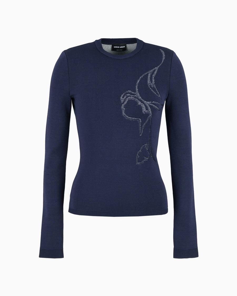 The world of armani MAGLIA GIROCOLLO IN MISTO VISCOSA STRETCH CON RICAMO