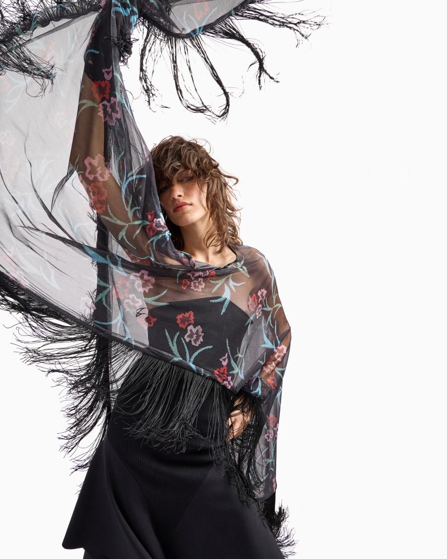 The World Of Armani MANTELLA IN SETA STAMPATA CON FRANGE