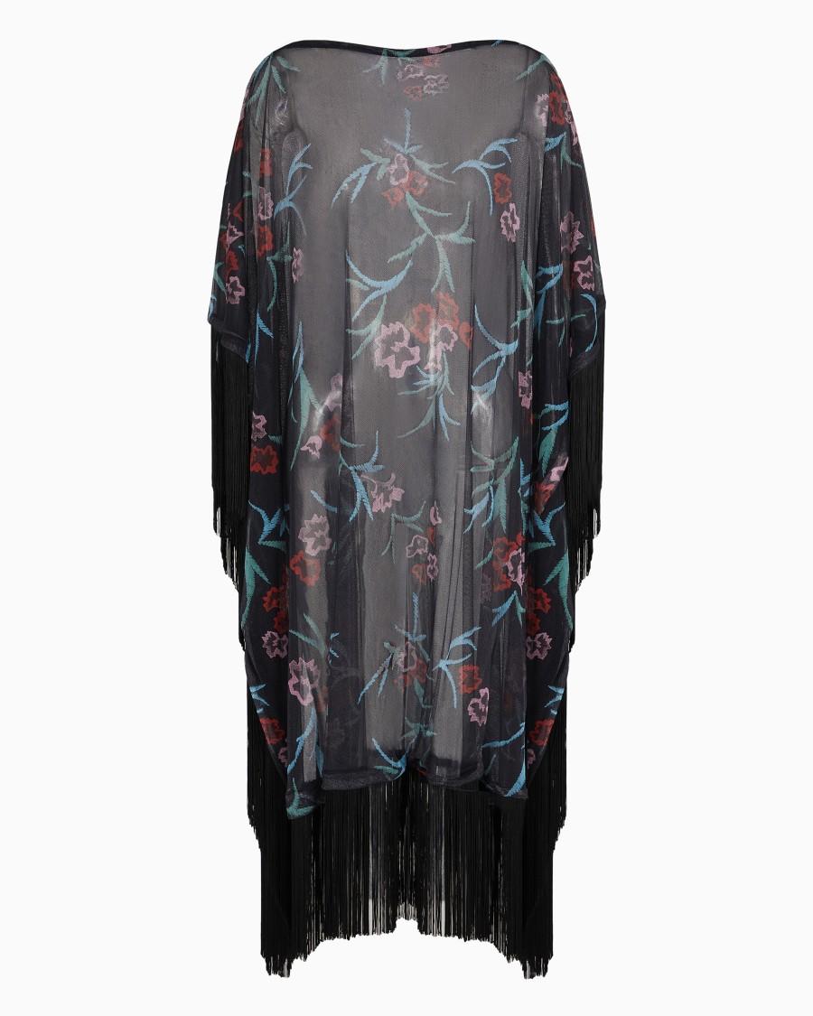 The world of armani MANTELLA IN SETA STAMPATA CON FRANGE