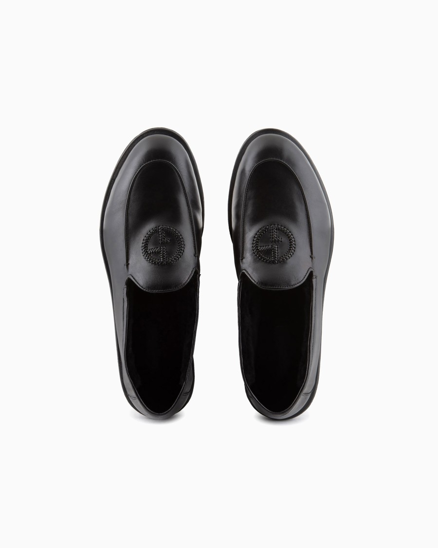 The World Of Armani MOCASSINI IN NAPPA CON LOGO RICAMATO