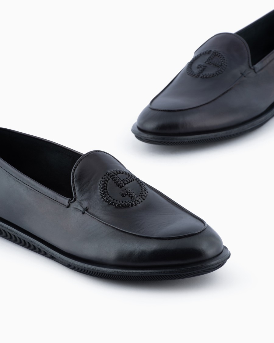 The World Of Armani MOCASSINI IN NAPPA VINTAGE CON LOGO RICAMATO