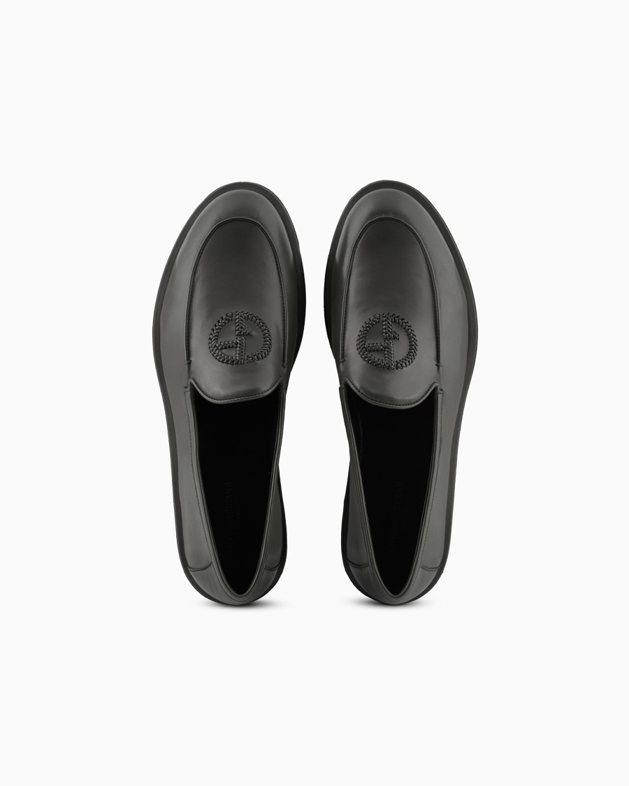 The World Of Armani MOCASSINI IN NAPPA VINTAGE CON LOGO RICAMATO