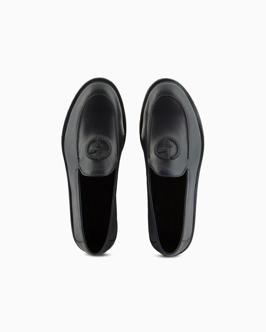 The World Of Armani MOCASSINI IN NAPPA VINTAGE CON LOGO RICAMATO