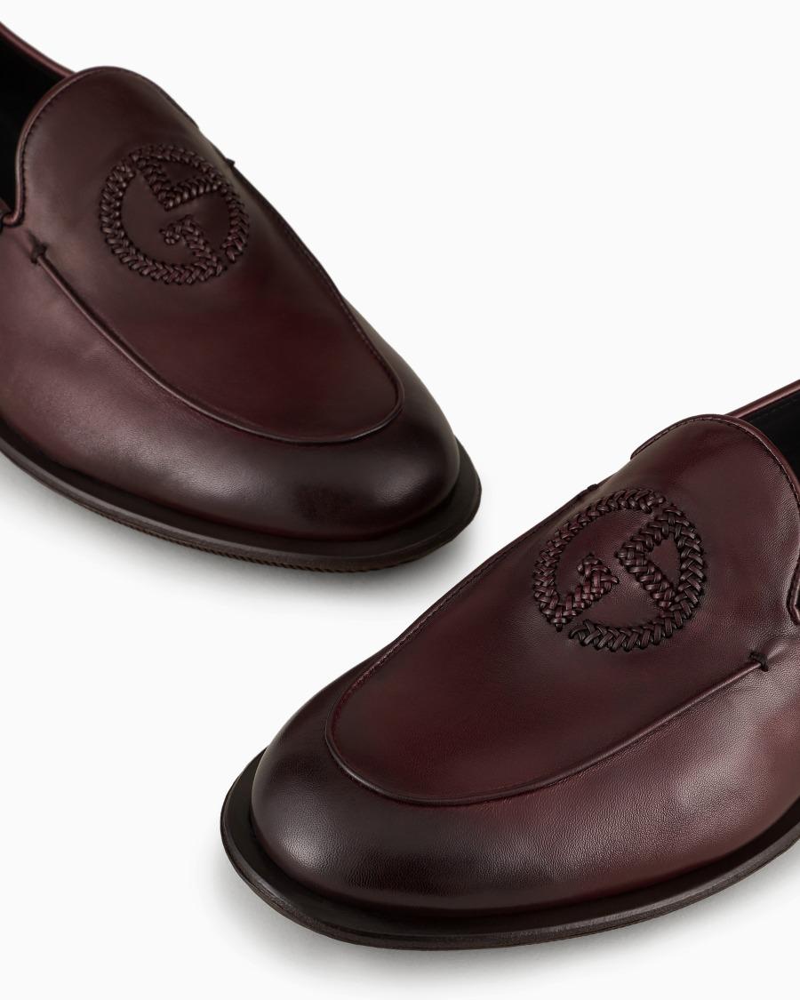 The World Of Armani MOCASSINI IN NAPPA VINTAGE CON LOGO RICAMATO