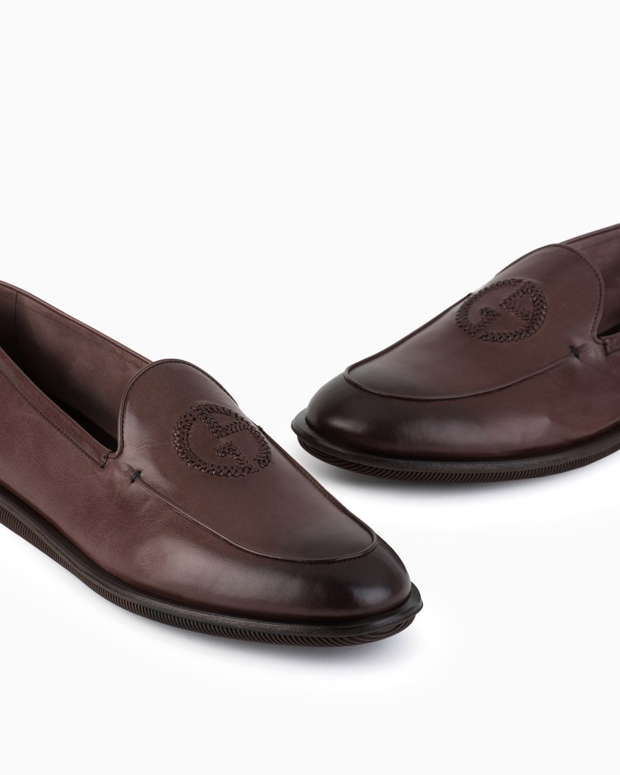 The World Of Armani MOCASSINI IN NAPPA VINTAGE CON LOGO RICAMATO