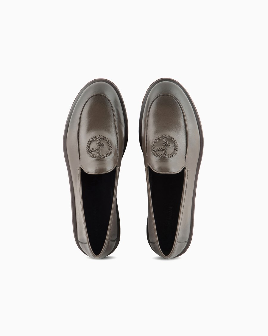 The World Of Armani MOCASSINI IN NAPPA VINTAGE CON LOGO RICAMATO