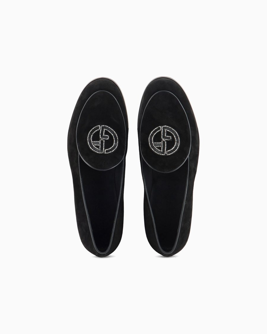 The World Of Armani MOCASSINI IN PELLE SCAMOSCIATA CON LOGO RICAMATO