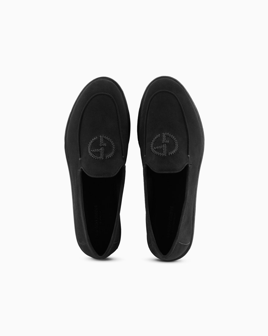 The World Of Armani MOCASSINI IN SUEDE CON LOGO RICAMATO