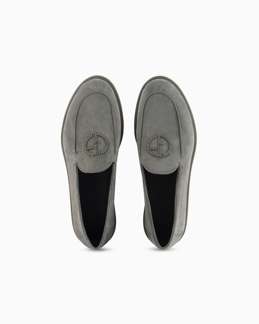 The World Of Armani MOCASSINI IN SUEDE CON LOGO RICAMATO