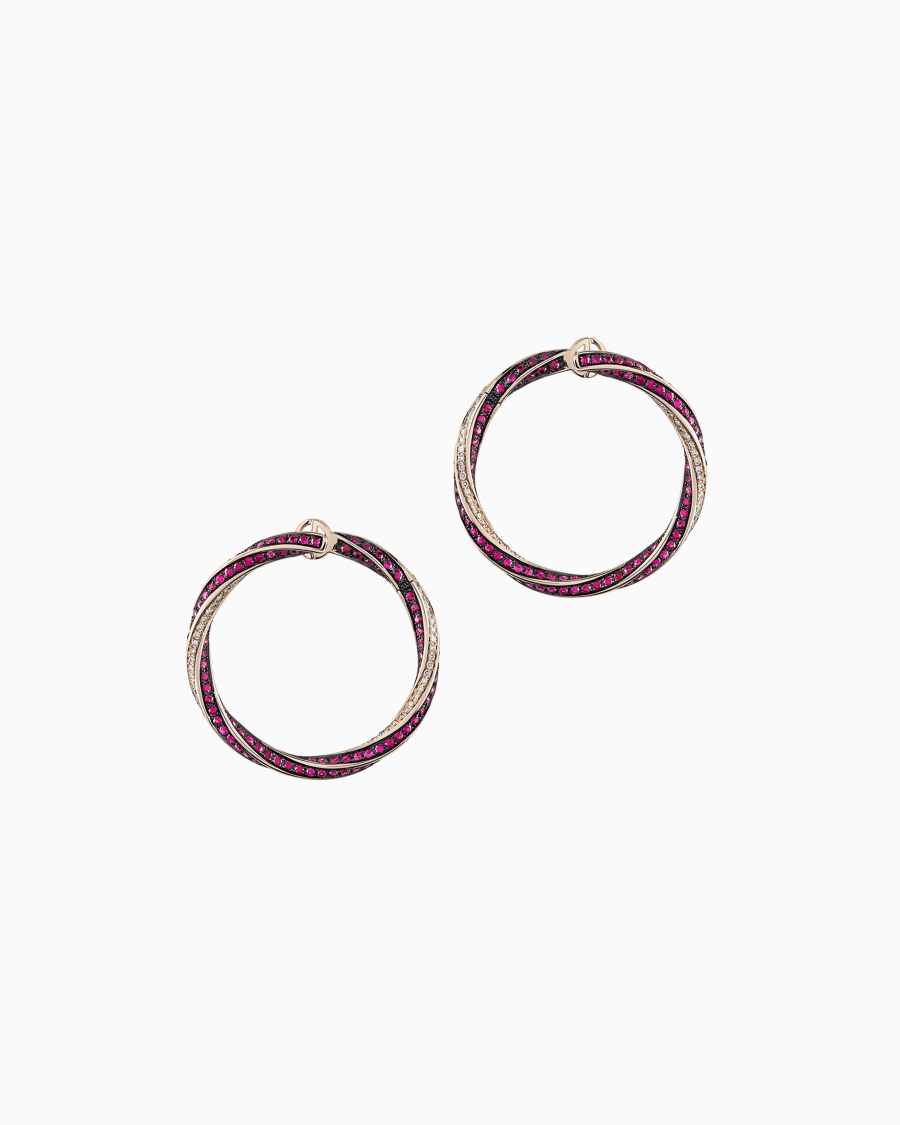 The world of armani ORECCHINI CIRCLE IN ORO BIANCO 18 KT DIAMANTI E RUBINI