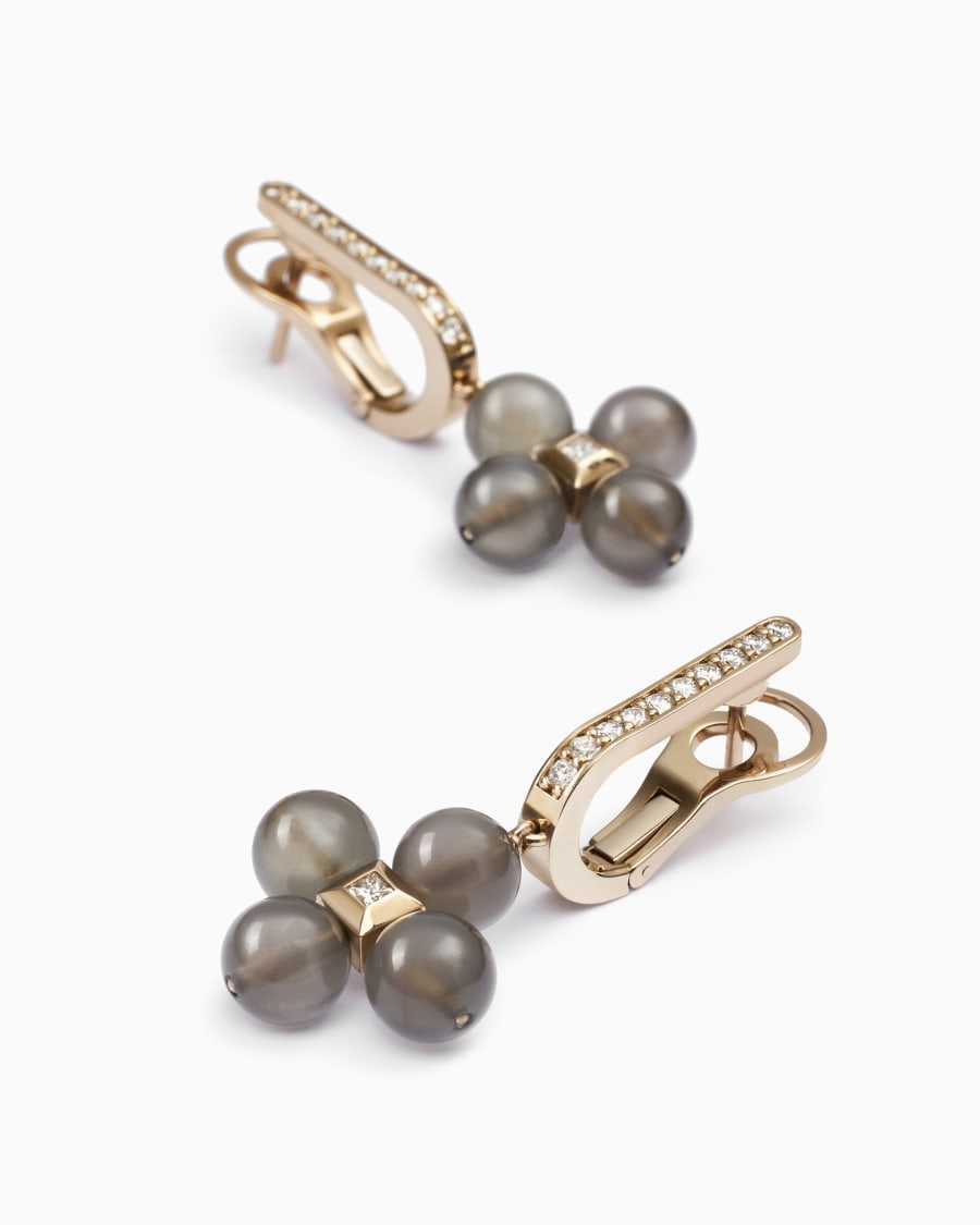 The World Of Armani ORECCHINI PENDENTI GIOIA IN ORO 18 KT DIAMANTI E PIETRA DI LUNA