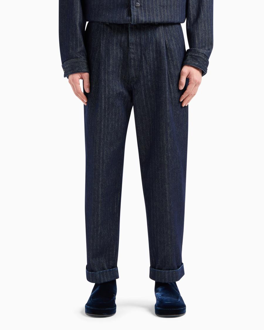 The World Of Armani PANTALONI A UNA PINCE IN DENIM DI COTONE CHEVRON