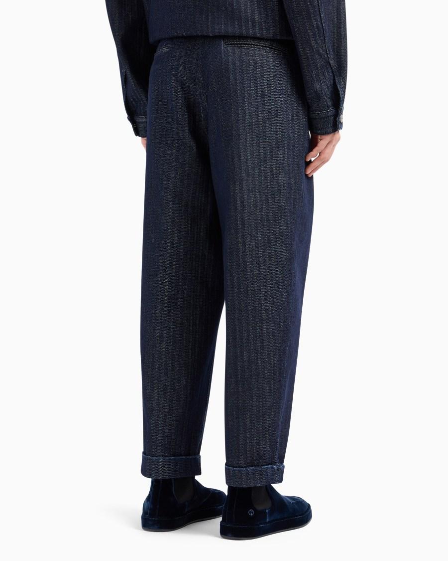 The World Of Armani PANTALONI A UNA PINCE IN DENIM DI COTONE CHEVRON