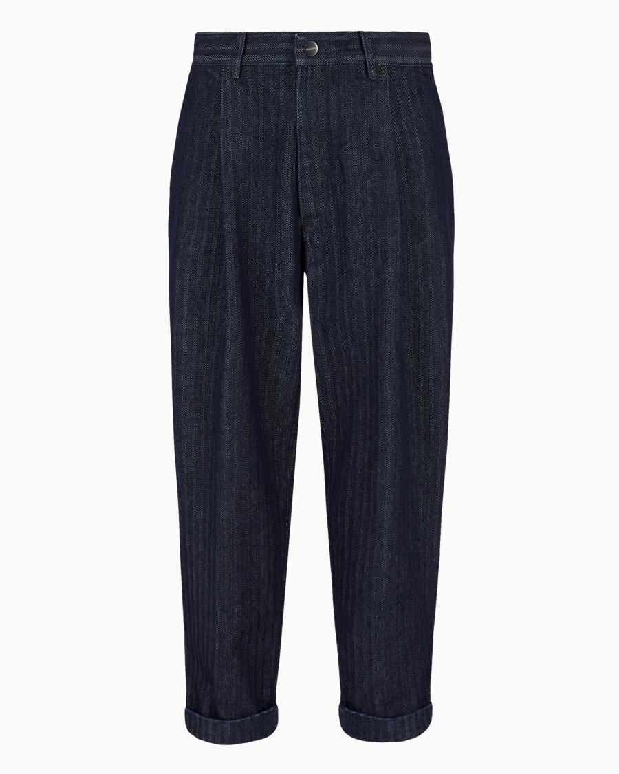 The world of armani PANTALONI A UNA PINCE IN DENIM DI COTONE CHEVRON