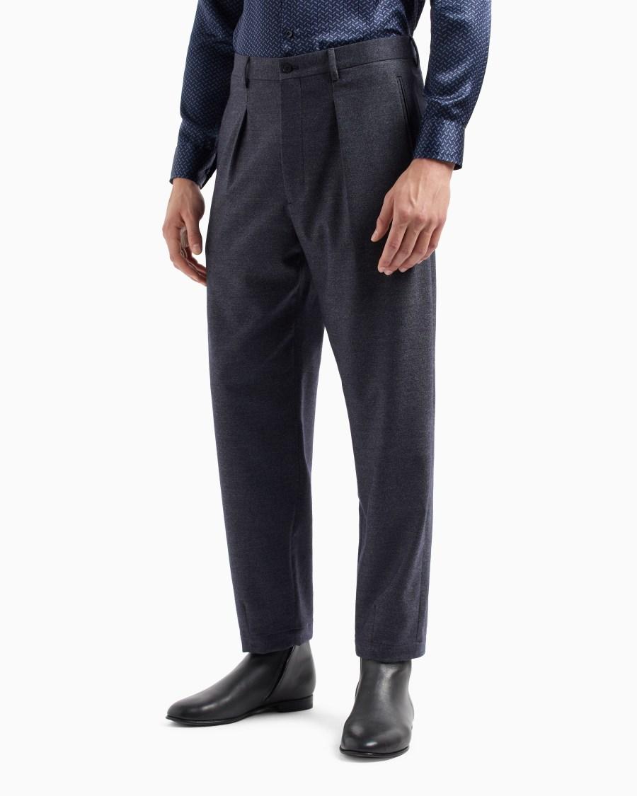 The World Of Armani PANTALONI A UNA PINCE IN LANA VERGINE E CASHMERE EFFETTO DENIM
