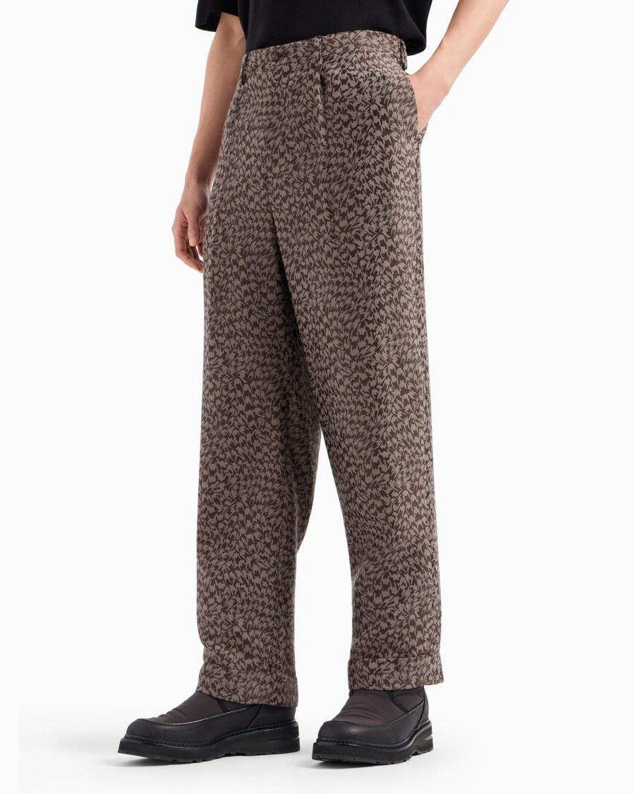 The World Of Armani PANTALONI A UNA PINCE IN LANA VERGINE VISCOSA E SETA JACQUARD