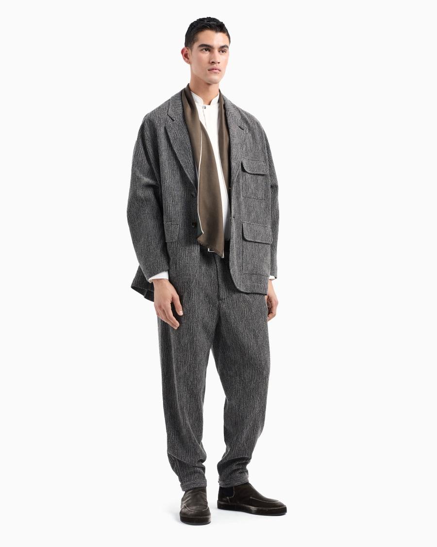 The World Of Armani PANTALONI A UNA PINCE IN MISTO VISCOSA E LANA VERGINE JACQUARD