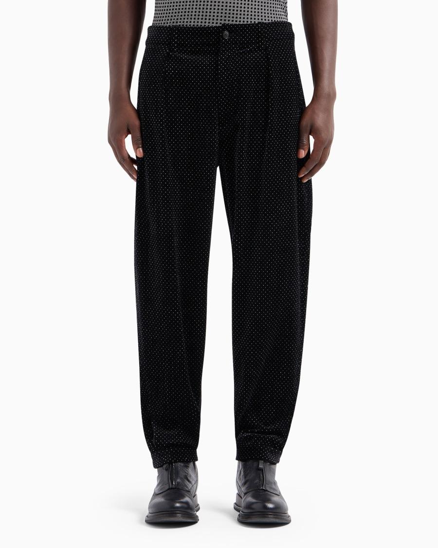 The World Of Armani PANTALONI A UNA PINCE IN VELLUTO SEERSUCKER CON MOTIVO A POIS