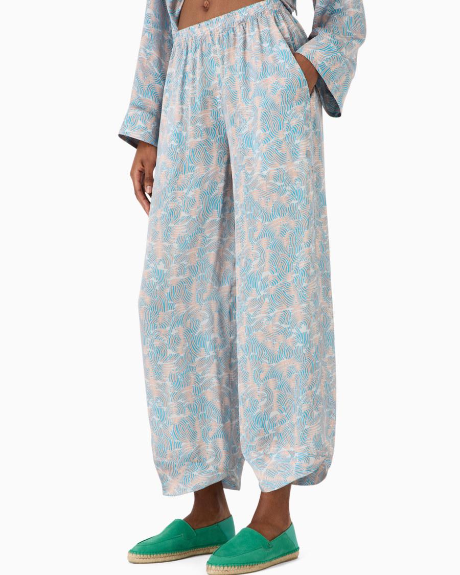 The World Of Armani PANTALONI AMPI IN SETA STAMPATA