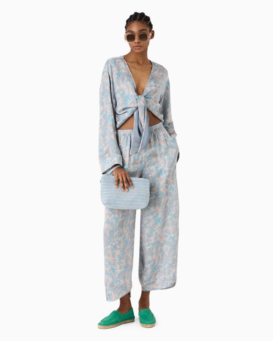 The World Of Armani PANTALONI AMPI IN SETA STAMPATA