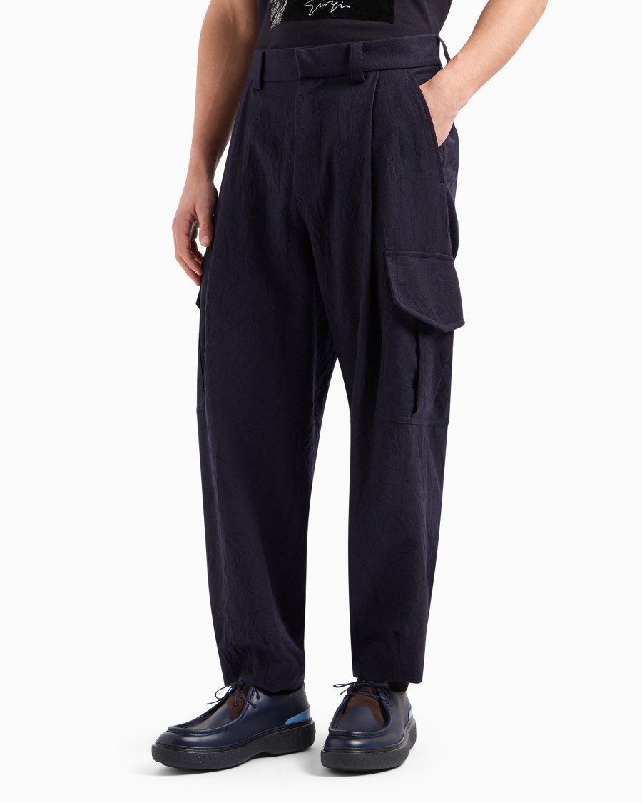The World Of Armani PANTALONI CARGO A UNA PINCE IN FLANELLA DI LANA CRINCKLE
