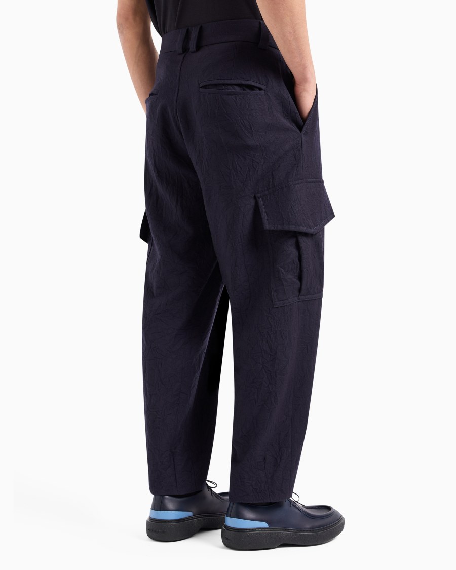 The World Of Armani PANTALONI CARGO A UNA PINCE IN FLANELLA DI LANA CRINCKLE