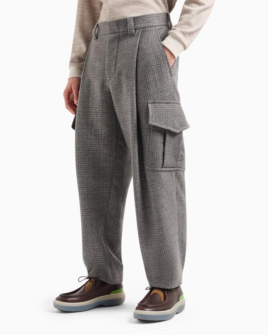The World Of Armani PANTALONI CARGO A UNA PINCE IN MISTO LANA E FILO METALLIZZATO