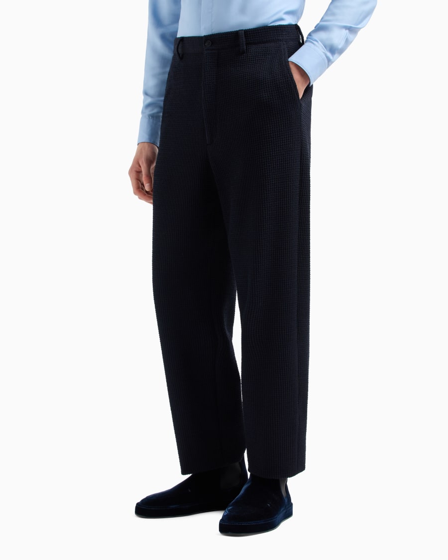 The World Of Armani PANTALONI FLAT FRONT IN JERSEY DI MISTO LANA