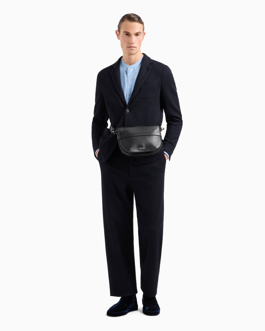 The World Of Armani PANTALONI FLAT FRONT IN JERSEY DI MISTO LANA
