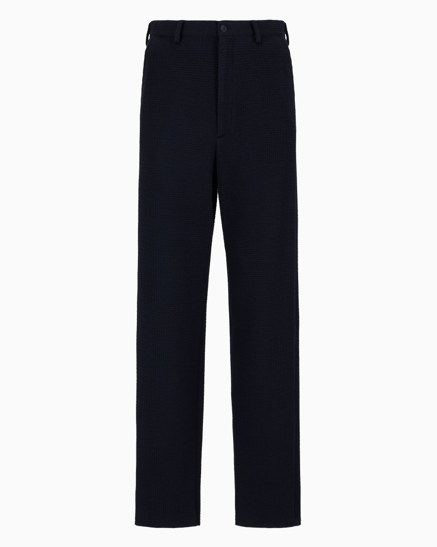 The world of armani PANTALONI FLAT FRONT IN JERSEY DI MISTO LANA