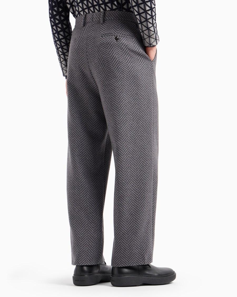 The World Of Armani PANTALONI FLAT FRONT IN LANA VERGINE E CASHMERE JACQUARD CHEVRON
