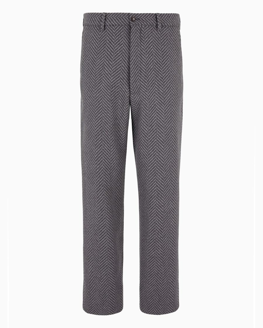 The world of armani PANTALONI FLAT FRONT IN LANA VERGINE E CASHMERE JACQUARD CHEVRON