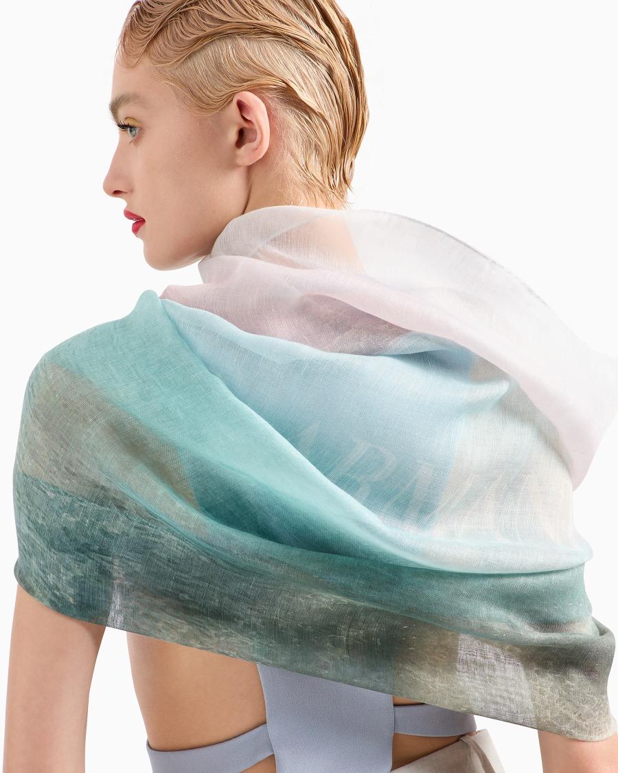 The World Of Armani PAREO IN MODAL LINO E SETA CON STAMPA SFUMATA