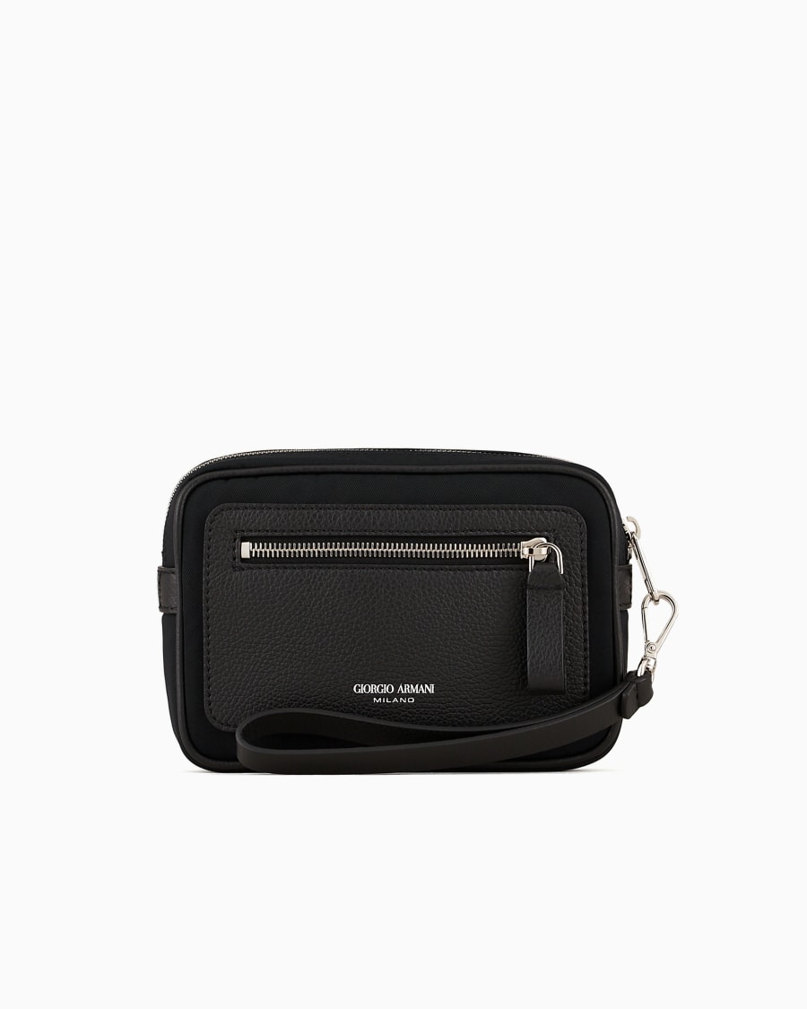 The World Of Armani POCHETTE IN NYLON E PELLE GRANATA