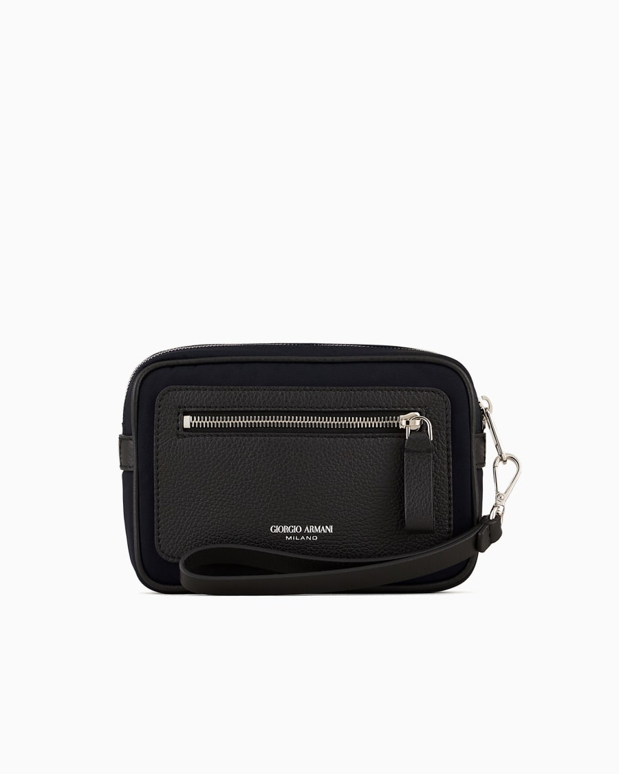 The world of armani POCHETTE IN NYLON E PELLE GRANATA