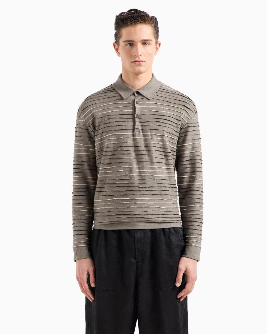 The World Of Armani POLO A MANICHE LUNGHE IN JERSEY DI LINO COTONE E VISCOSA JACQUARD