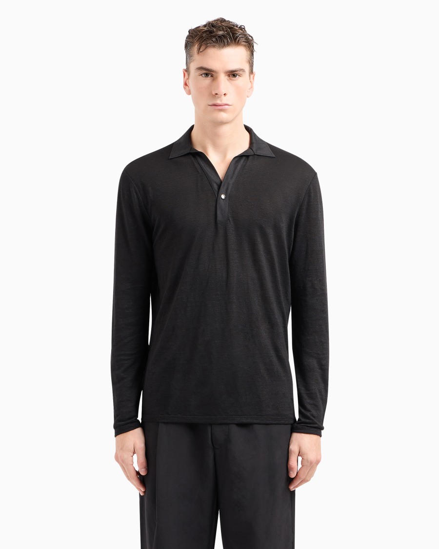 The World Of Armani POLO A MANICHE LUNGHE IN JERSEY DI PURO LINO