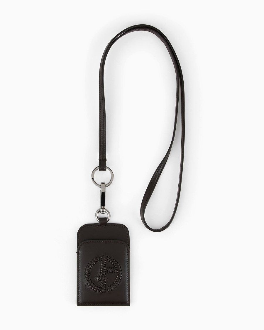 The world of armani PORTA BADGE IN PELLE CON LOGO RICAMATO