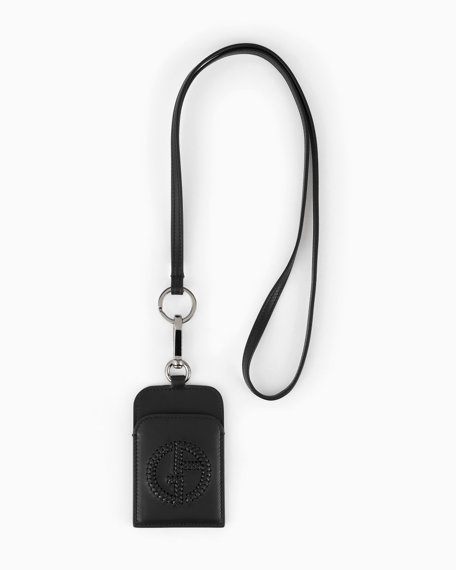 The world of armani PORTA BADGE IN PELLE CON LOGO RICAMATO