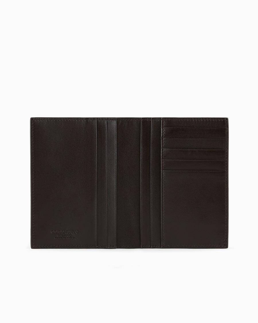 The World Of Armani PORTA PASSAPORTO BIFOLD IN PELLE CON LOGO RICAMATO