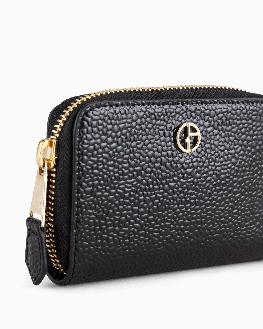 The World Of Armani PORTACARTE ZIPAROUND LA PRIMA IN VERNICE EFFETTO CHICCO DI RISO