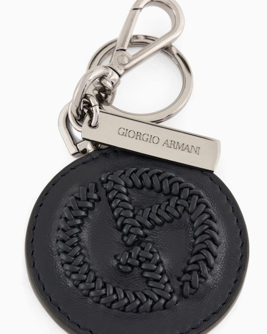 The World Of Armani PORTACHIAVI IN NAPPA CON LOGO RICAMATO